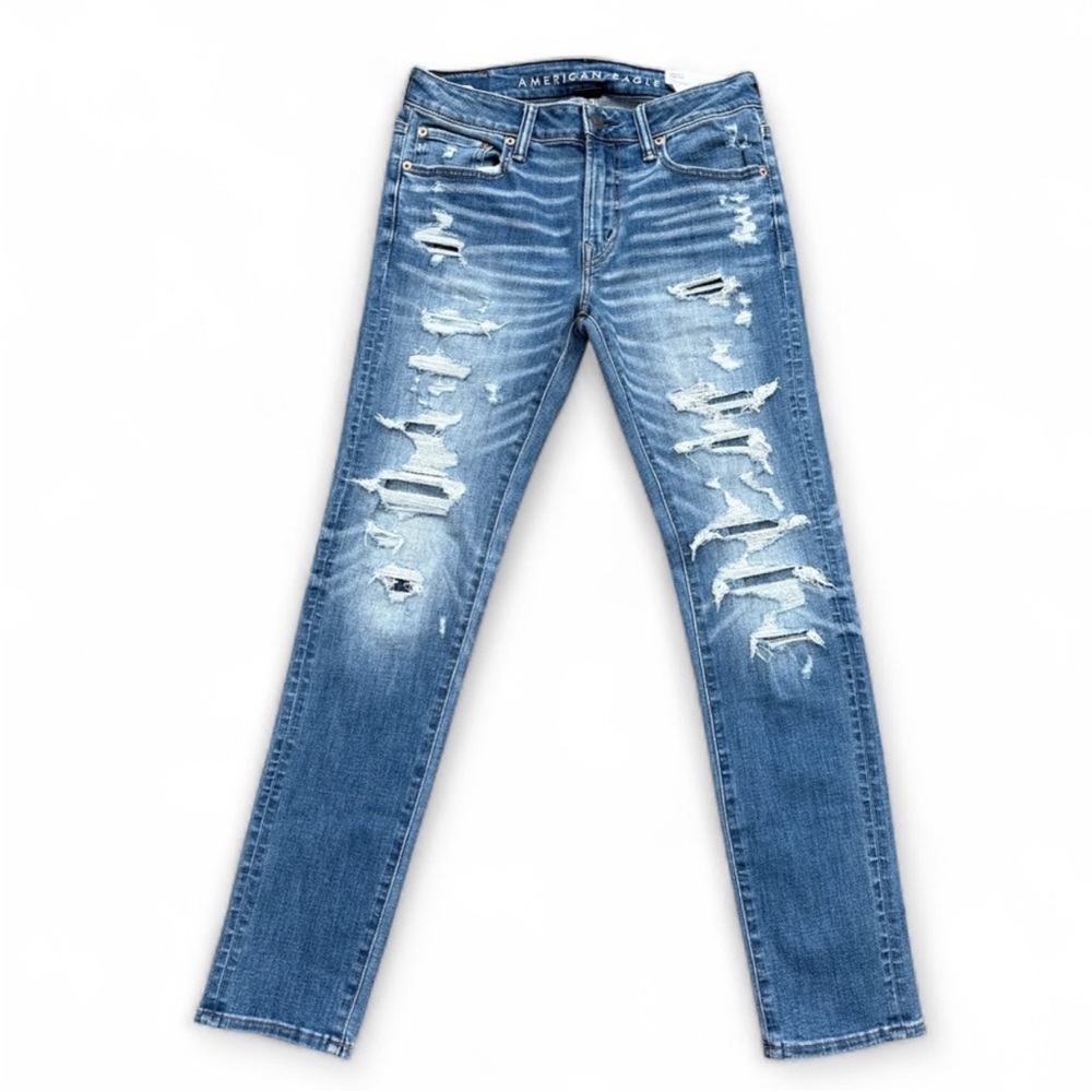 American Eagle Outfitters Women's Blue Ripped Skinny Jeans